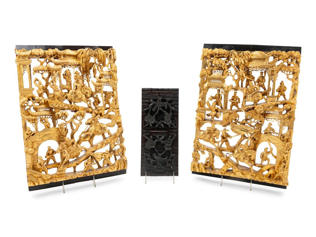 Three Chinese Wood Panels Tallest: height 17 1/2 in, 45 (1 of 1)