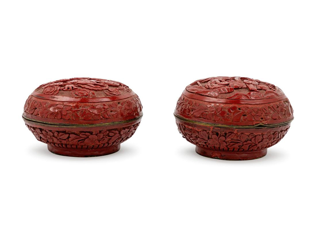 A Pair of Chinese Cinnabar Lacquer Covered Boxes Width (1 of 1)