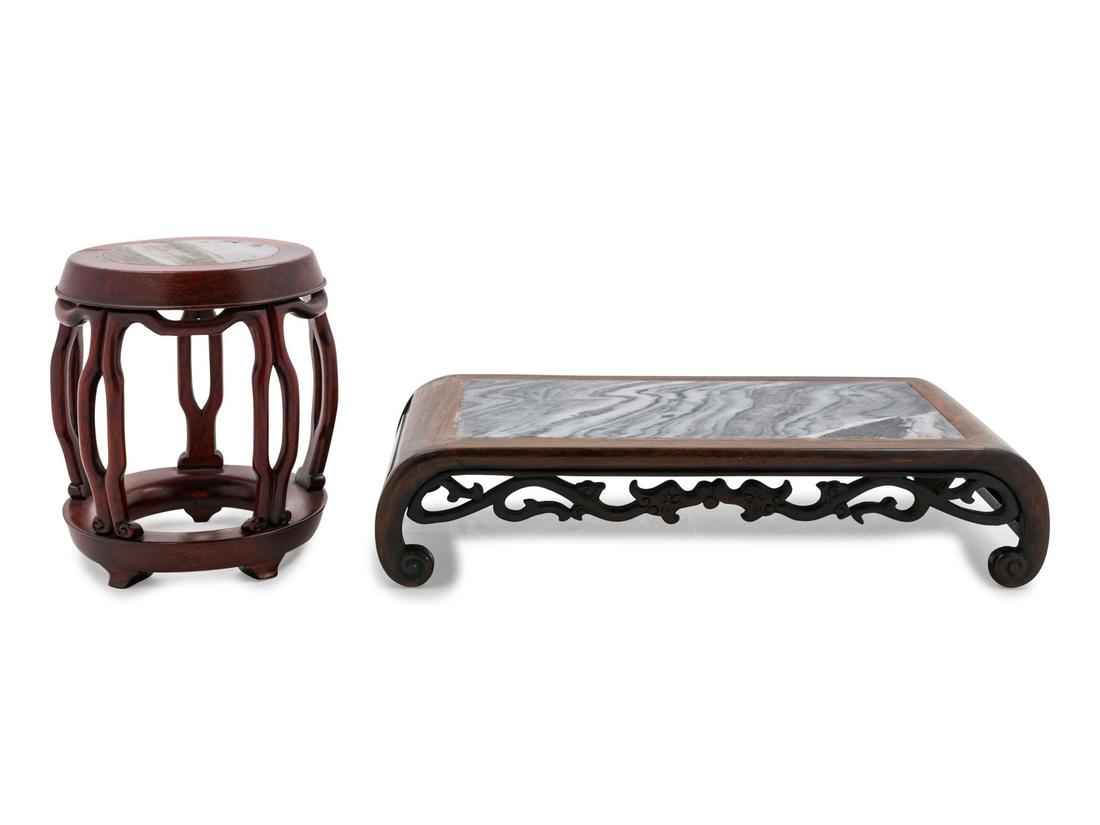 Two Chinese Marble Inset Rosewood Stands Larger: length (1 of 1)
