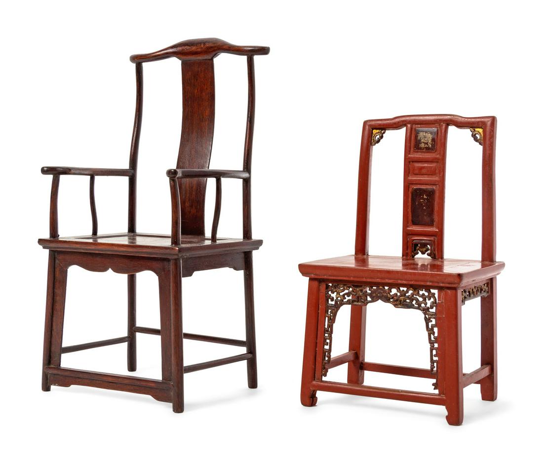Two Chinese Miniature Armchairs Taller: height 11 in., (1 of 1)