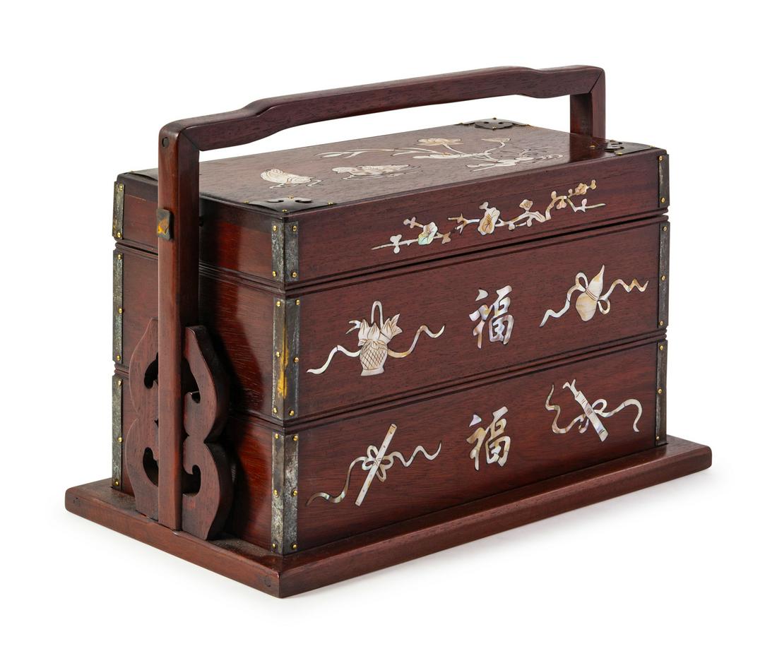 A Chinese Mother-of-Pearl Hardwood Picnic Box Height 9 (1 of 1)