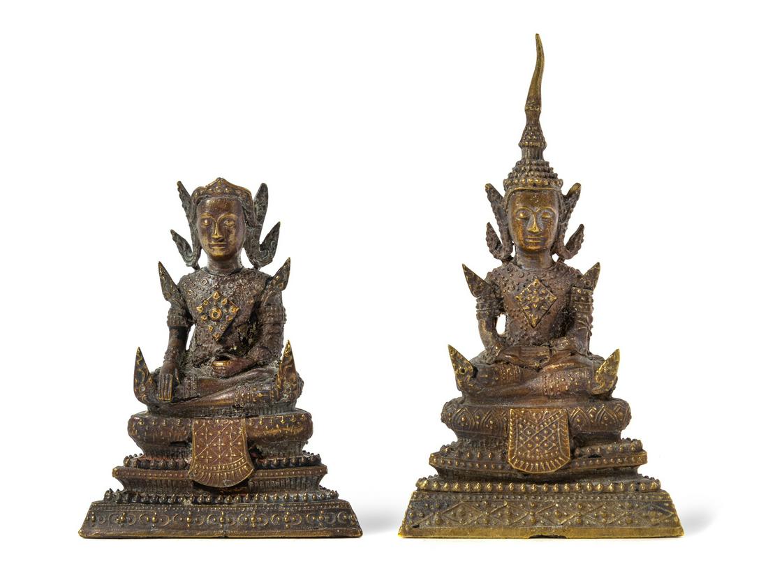Two Thai Gilt Bronze Figures of Buddha Larger: height 5 (1 of 1)
