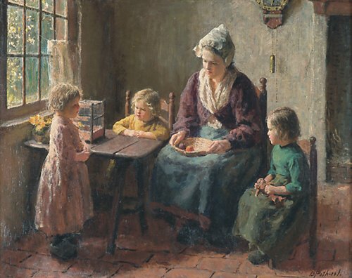 BERNARD POTHAST (Dutch 1882-1966) "MOTH: BERNARD POTHAST (Dutch 1882-1966) "MOTHER AND CHILDREN" signed "B. Pothast" bottom right, oil on canvas 16 x 20 in. (40.6 x 50.8 cm). Provenance: Private collection, Allentown, Pennsylvania.