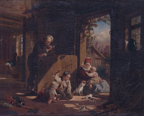 GERMAN SCHOOL (19th Century) CHILDREN A: GERMAN SCHOOL (19th Century) CHILDREN AT PLAY oil on canvas 16 5/8 x 20 1/4 in. (36.7 x 51.4 cm).