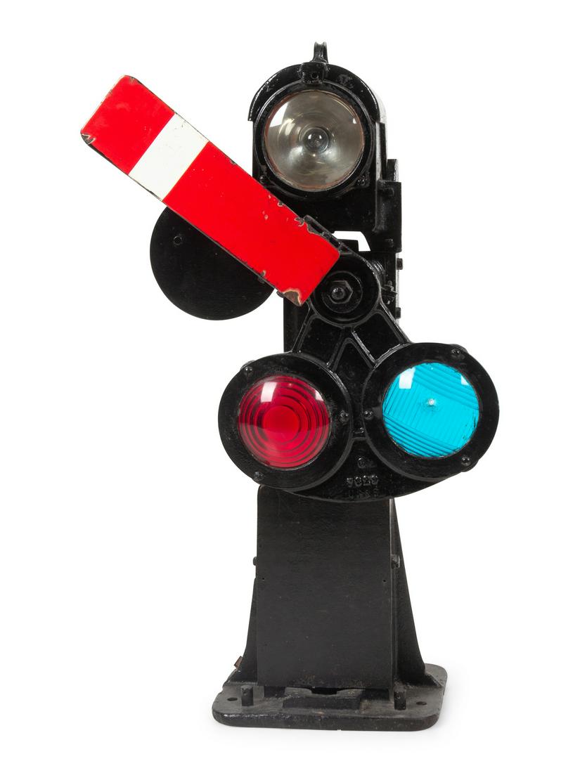 A Painted Metal Three-Light Railroad Switch Semiphore (1 of 2)