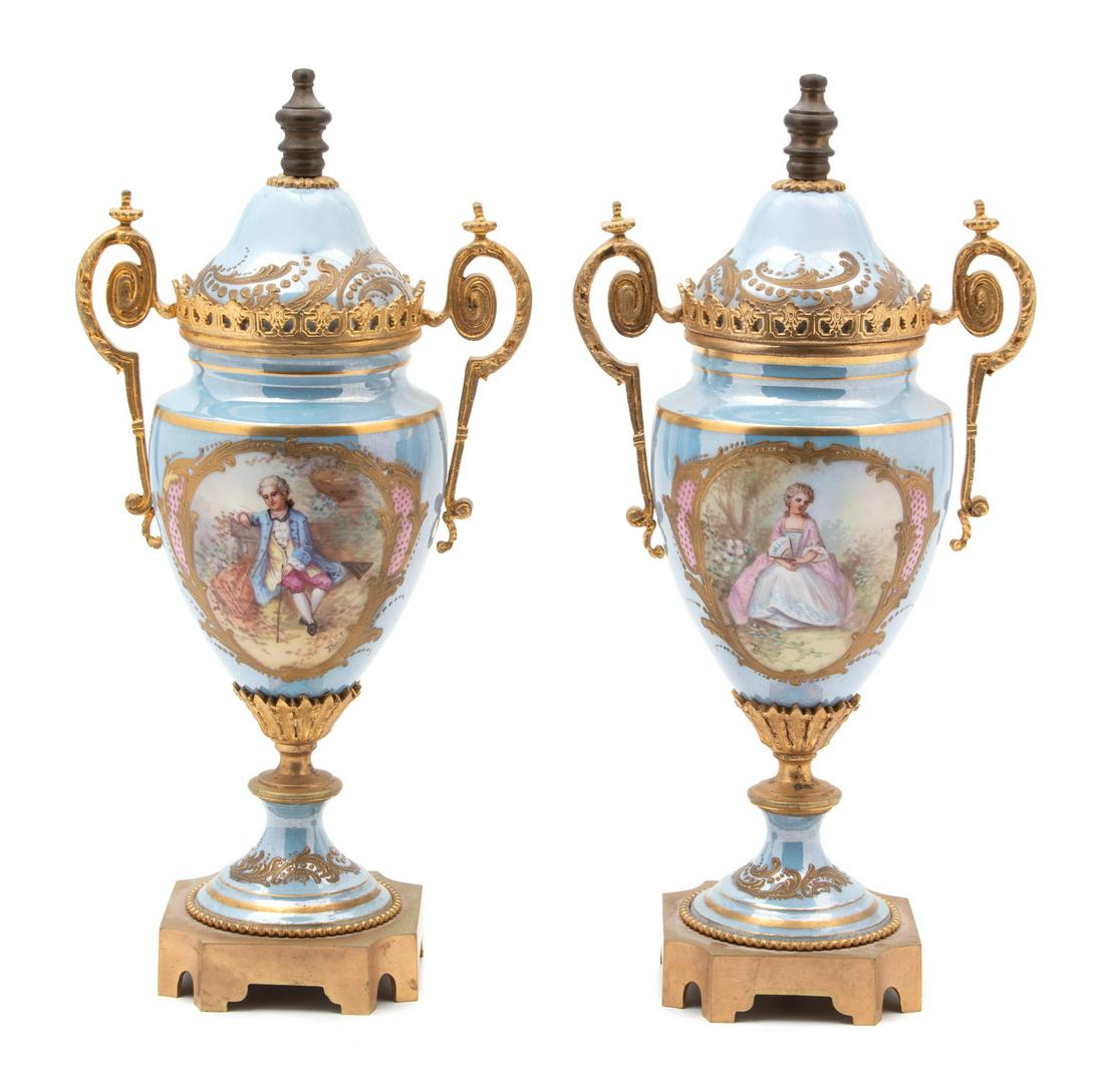 A Pair of Sevres Style Gilt Bronze Mounted Porcelain (1 of 1)