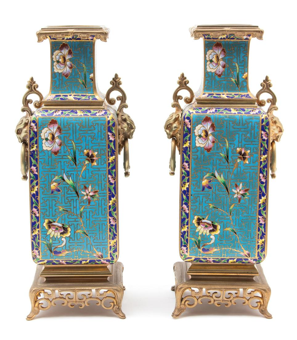 A Pair of French Japonisme Champleve Enamel and Gilt (1 of 1)