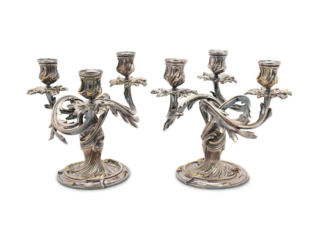 A Pair of Christofle Trianon Silver Plate Three-Light (1 of 1)