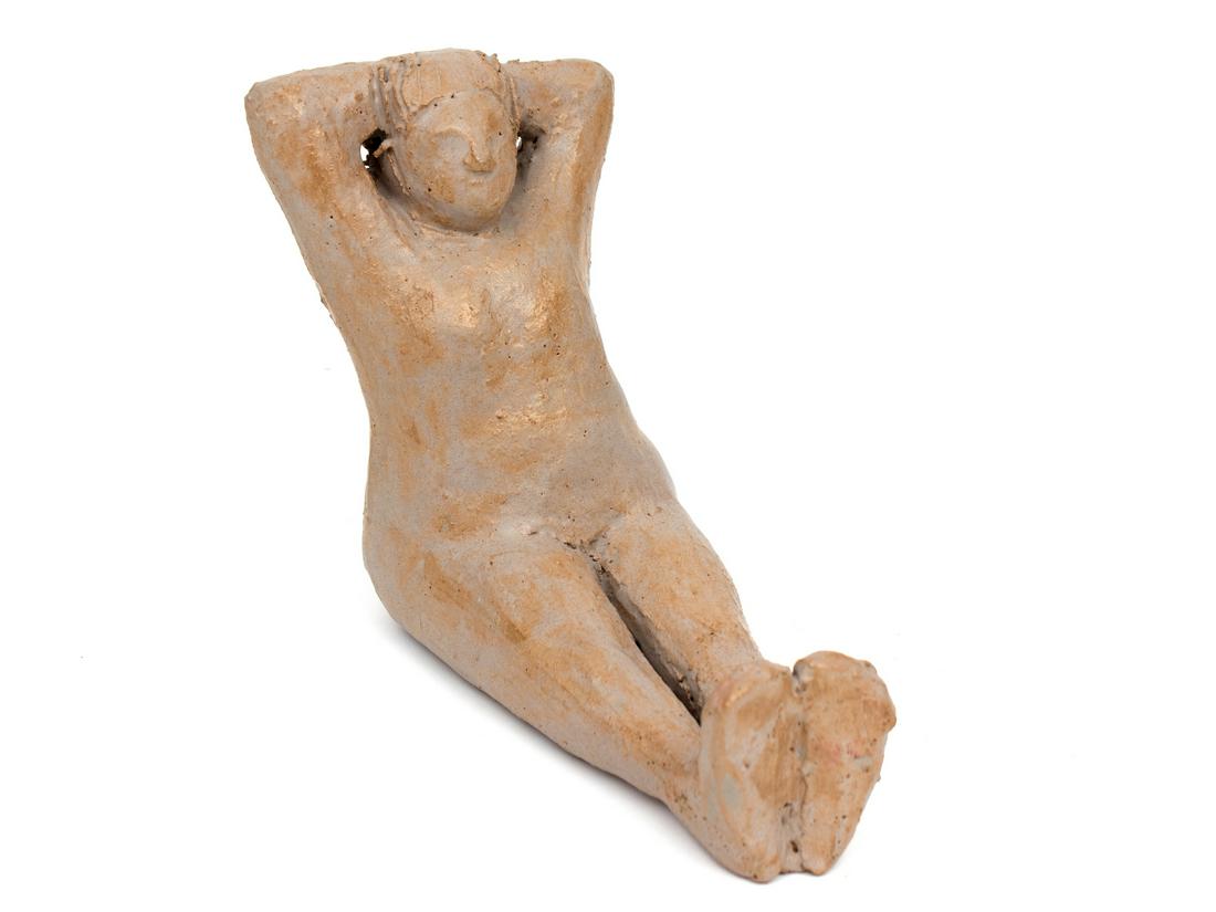 Hilda Steckel (American/German, 20th Century) Untitled: Hilda Steckel (American/German, 20th Century) Untitled (Figure of a Woman) glazed stoneware Height 6 x width 7 x depth 3 1/2 inches. Provenance: Deaccessioned from the Boca Raton Museum of Art to bene