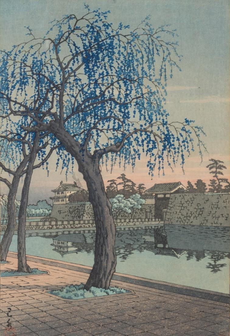 Kawase Hasui (Japanese, 1883-1957) Otemon No Haru No: Kawase Hasui (Japanese, 1883-1957) Otemon No Haru No Yugure color woodblock, second printing Visible 14 x 9 1/2 inches; framed 18 1/2 x 14 inches.