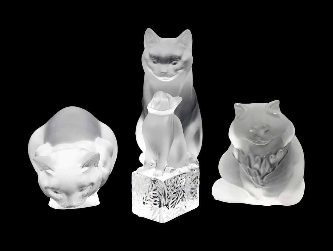 A Group of Four Frosted Glass Figures of Cats (1 of 1)