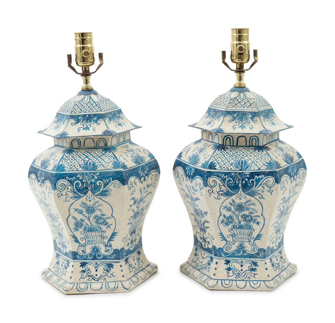 A Pair of Tole Peinte Table Lamps Height of base, 14 (1 of 1)