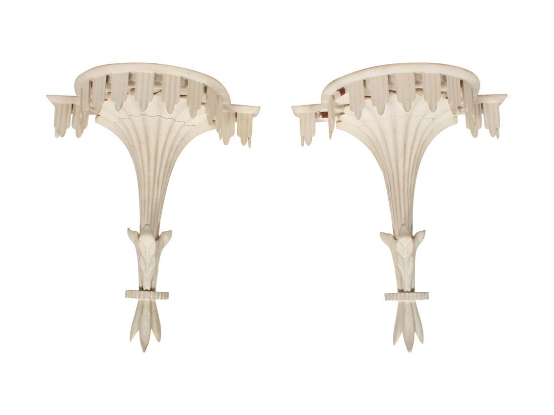 A Pair of White Painted Carved Wood Wall Brackets (1 of 1)