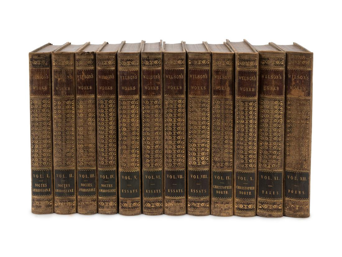 An Assortment of Leatherbound Books, 19th Century: An Assortment of Leatherbound Books, 19th Century comprising Wilson's Works (12 volumes), Pepe's Diary (6 volumes), History of England (4 volumes), Cottin (3 volumes); 25 items total.