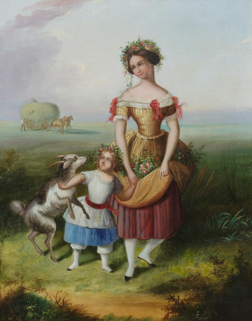Thomas Birch (American, 1779-1851) Mother and Child: Thomas Birch (American, 1779-1851) Mother and Child Adorned with Flowers in a Landscape, 1837 oil on canvas signed T. Birch and dated (lower left) 20 x 16 inches. Provenance: Property from the Collect