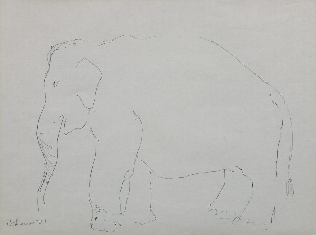 Stanley Lewis (Canadian, 1930-2006) Elephant, 1952: Stanley Lewis (Canadian, 1930-2006) Elephant, 1952 pen and ink on paper signed S. Lewis and dated (lower left) Sight: 10 1/4 x 13 1/4 inches. Provenance: Property from the Collection of Tony Florian,