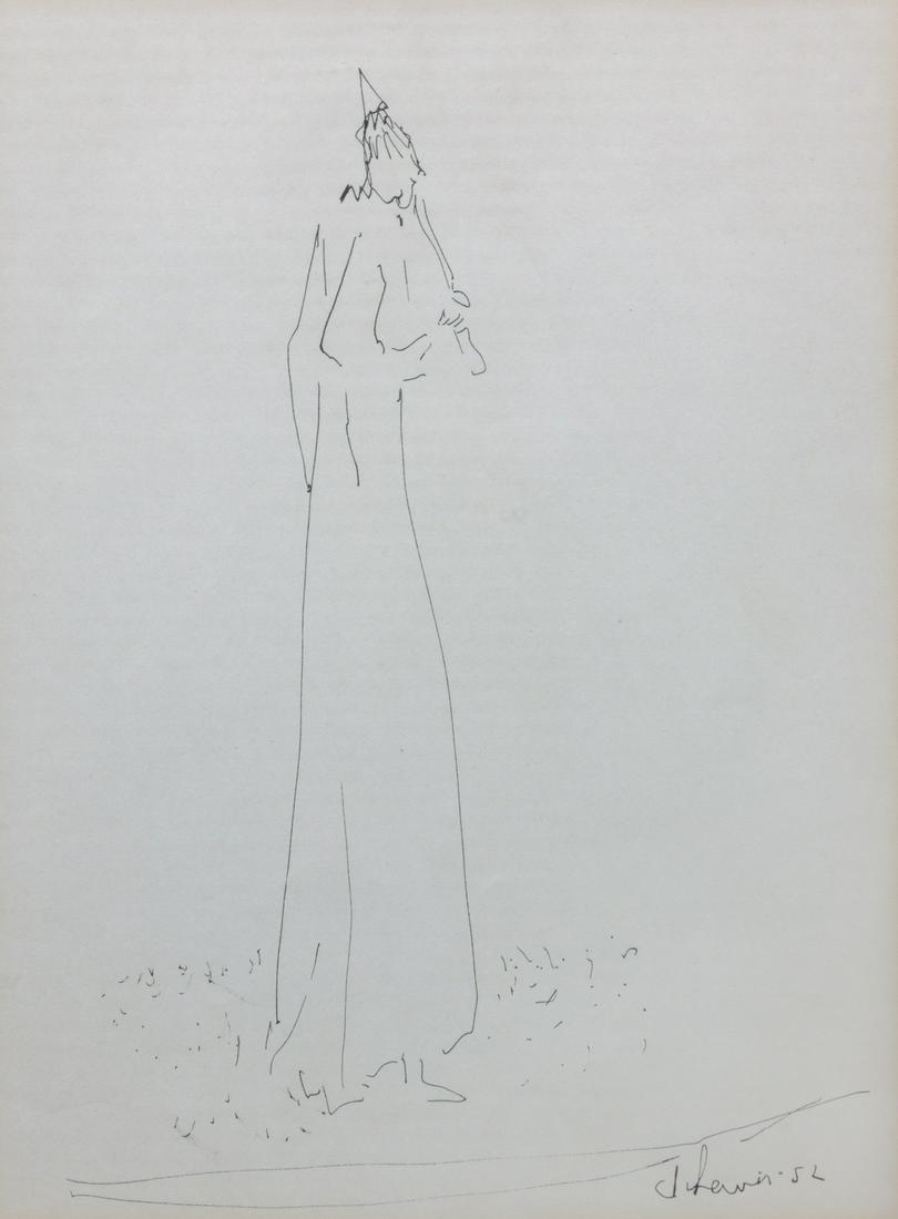 Stanley Lewis (Canadian, 1930-2006) Clown on Stilts,: Stanley Lewis (Canadian, 1930-2006) Clown on Stilts, 1952 pen and ink on paper signed S. Lewis and dated (lower right) Sight: 13 3/4 x 10 1/8 inches. Provenance: Property from the Collection of Tony F