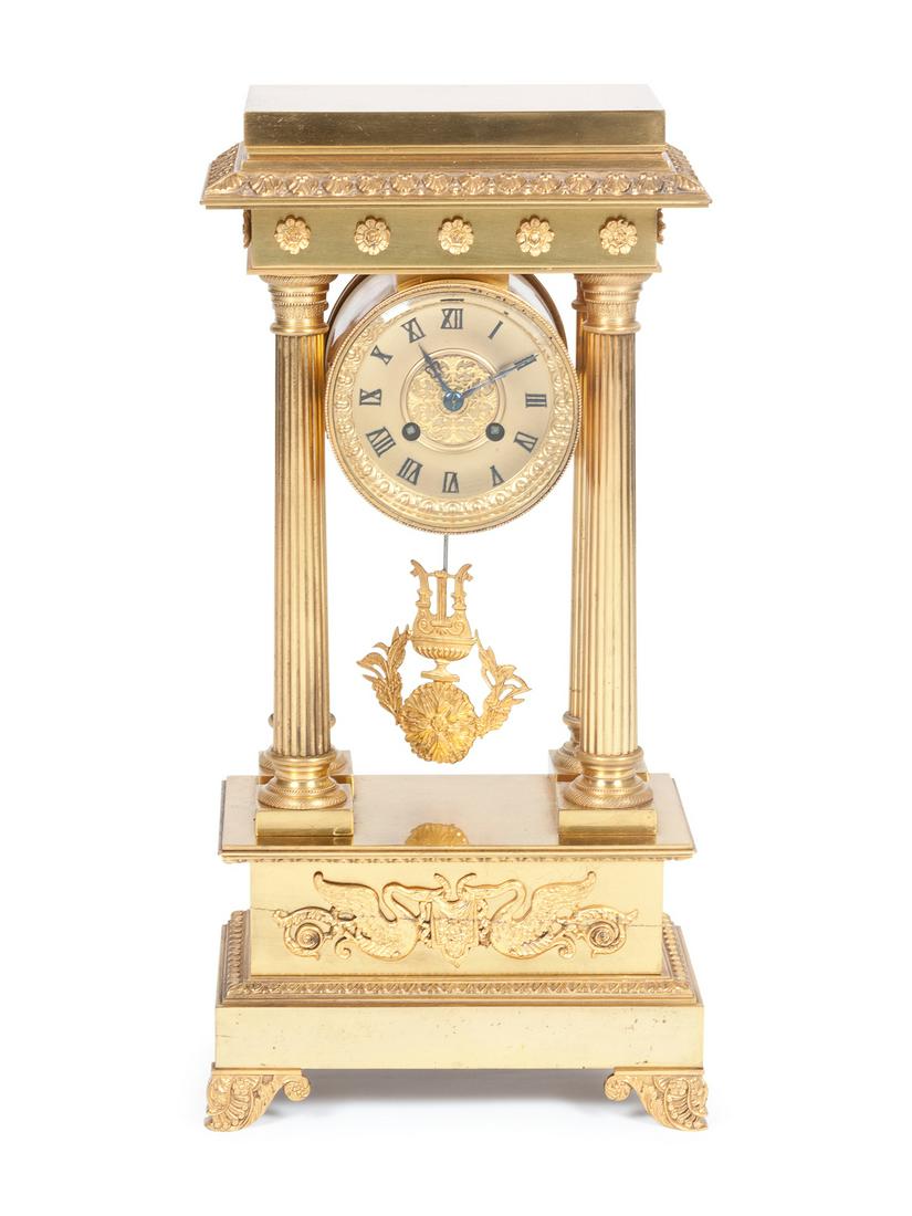 An Empire Style Gilt Bronze Portico Clock Height 19 x (1 of 1)