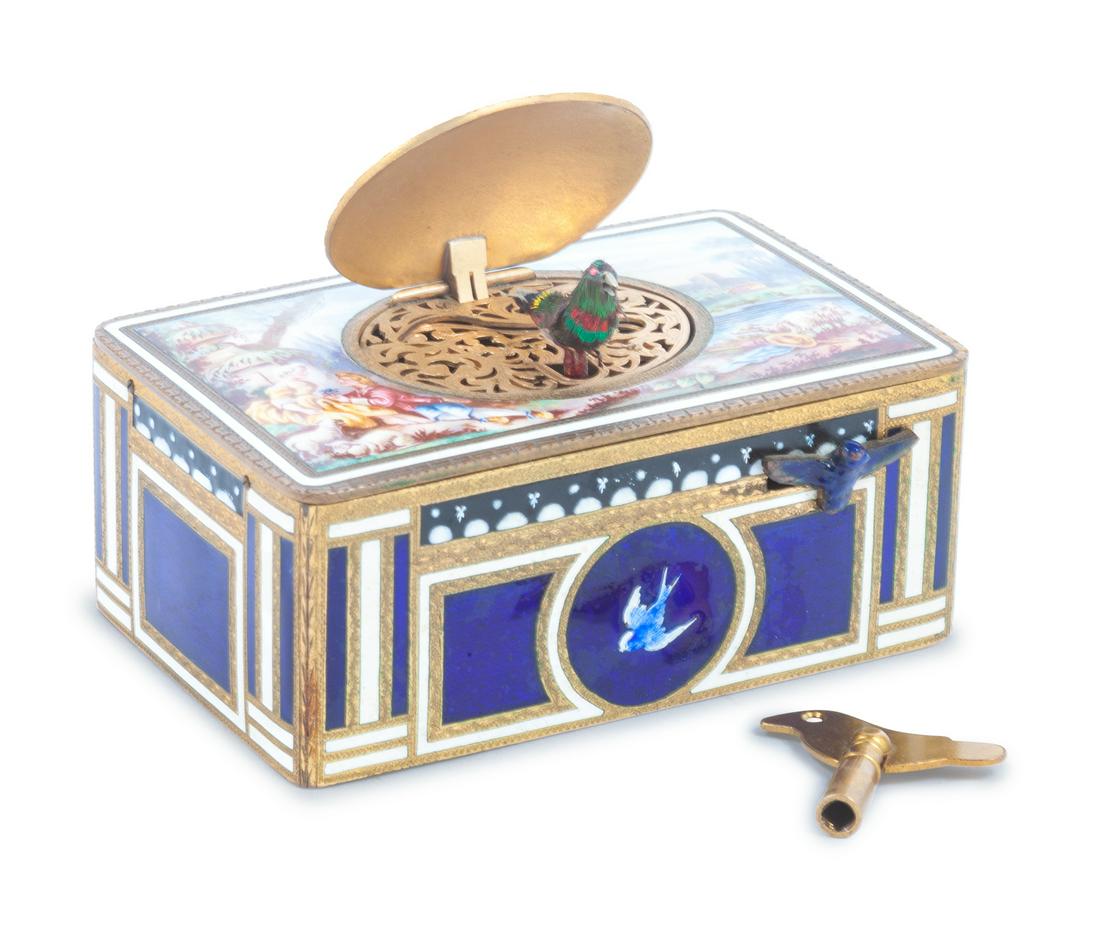 A Continental Enameled Singing Bird Box Height 1 1/2 x (1 of 1)