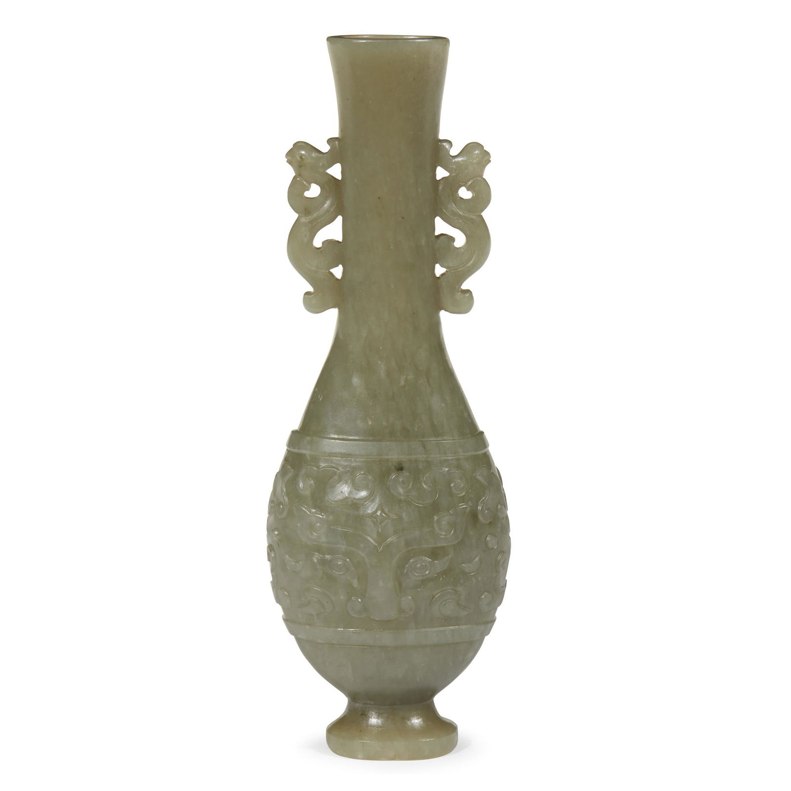 A small Chinese carved celadon jade archaistic vase, (1 of 2)