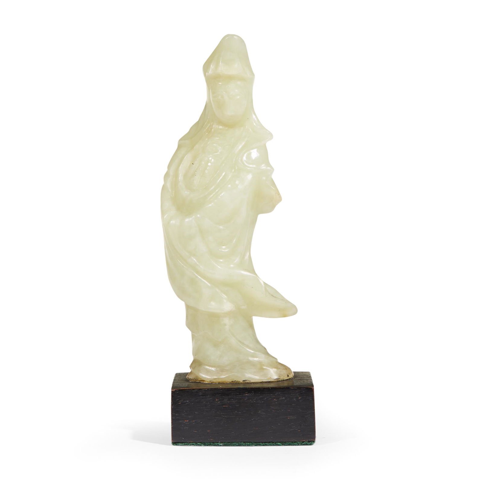 A Chinese carved pale celadon hardstone figure of (1 of 3)