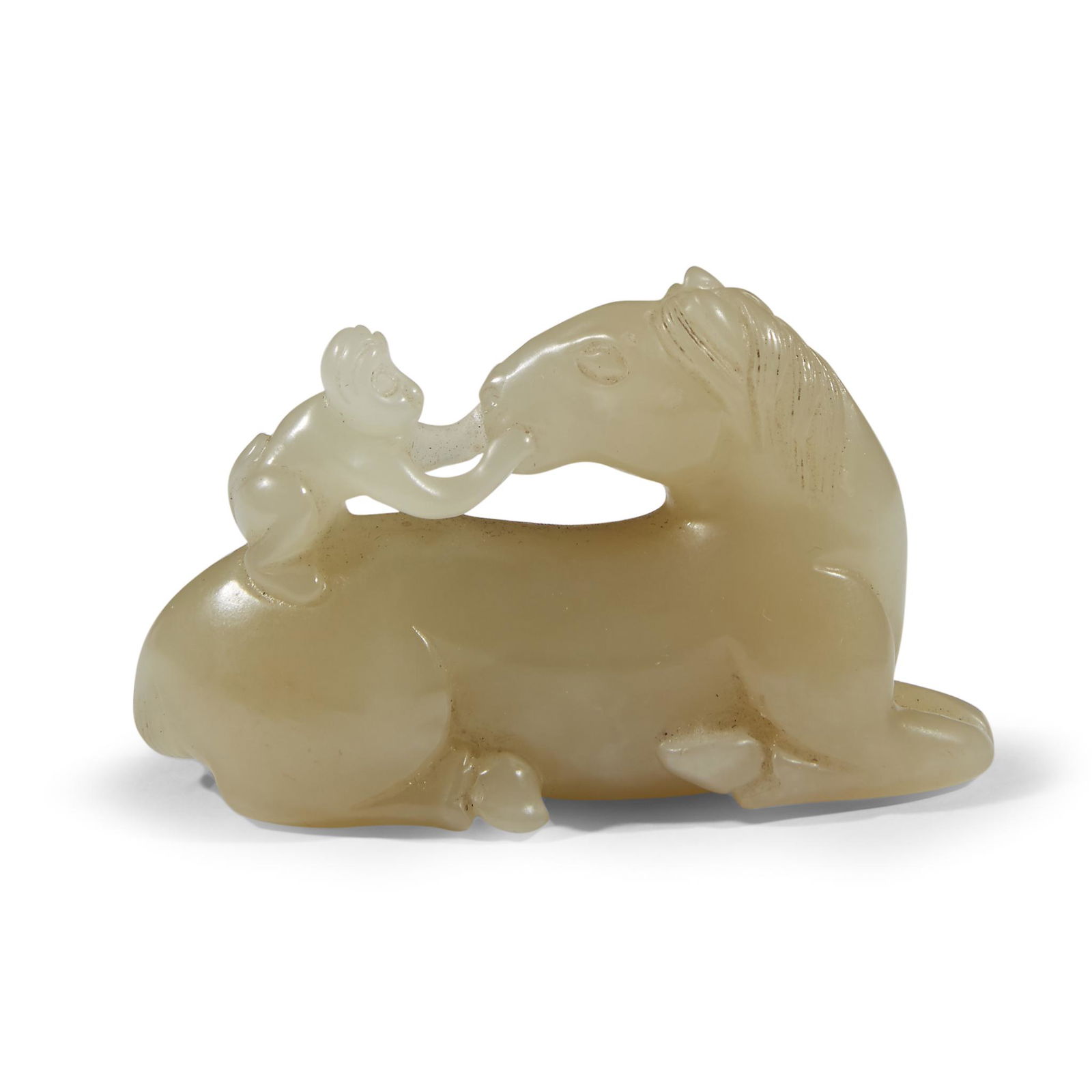 A Chinese grey-white jade horse and monkey, (1 of 2)