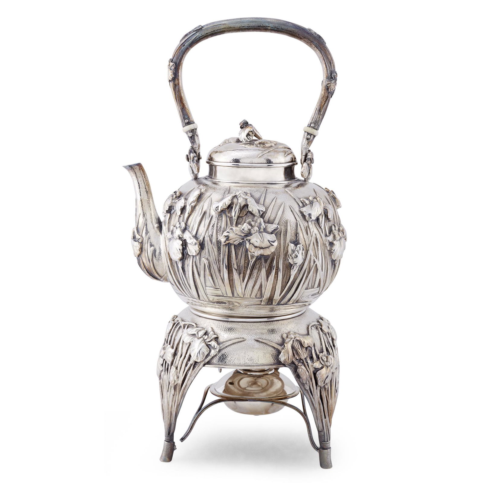 A Japanese export silver kettle on stand, Samurai (1 of 1)
