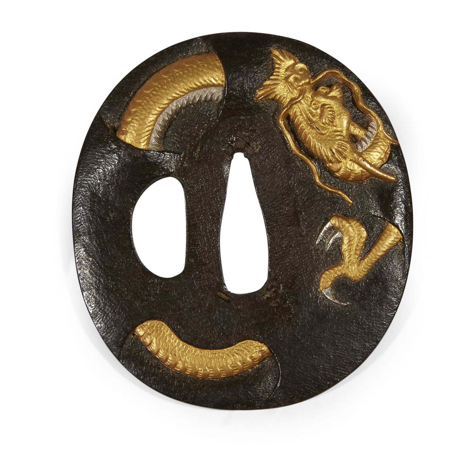 A Japanese parcel-gilt iron "Dragon" tsuba, edo period (1 of 2)
