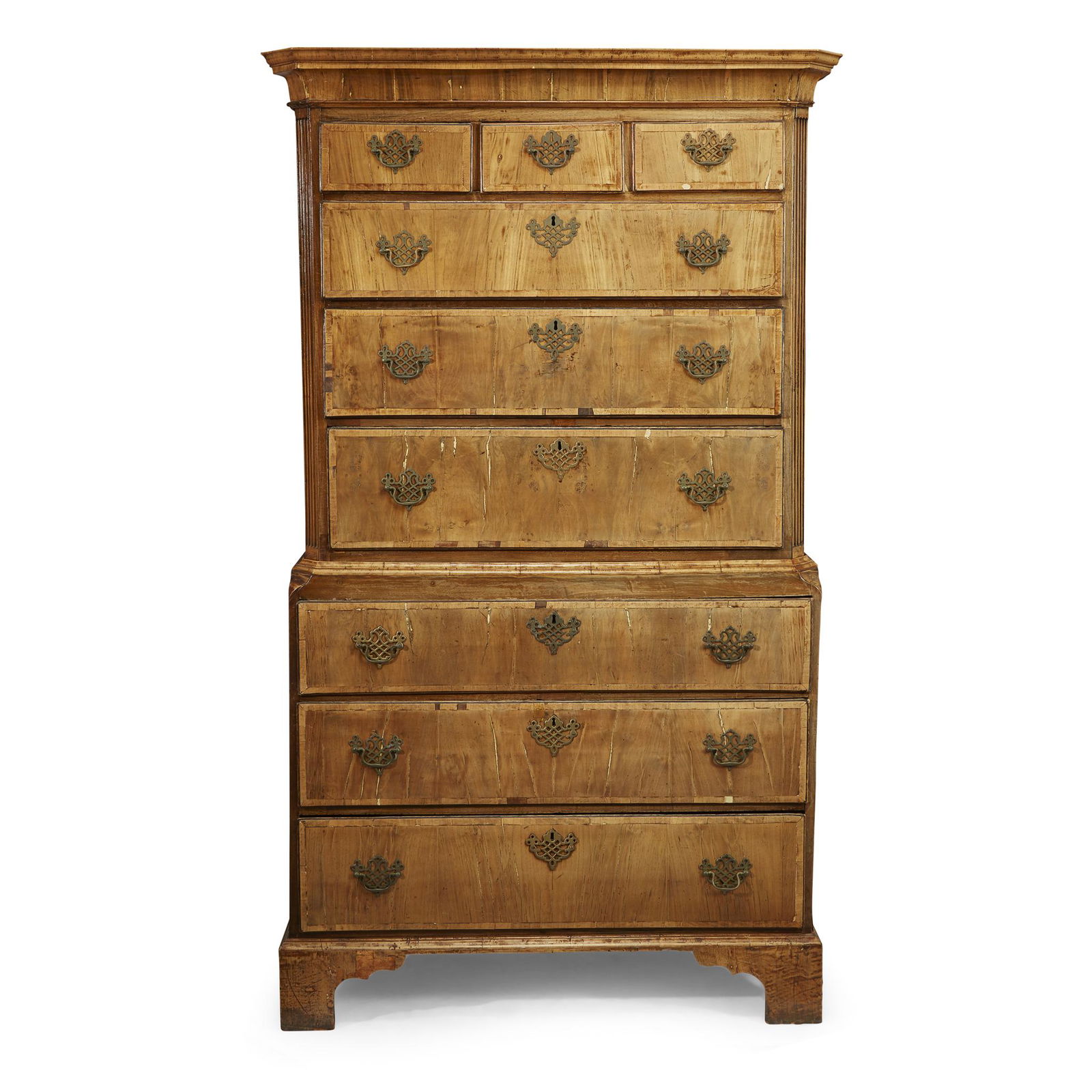 A George II figured walnut chest on chest, mid 18th (1 of 1)