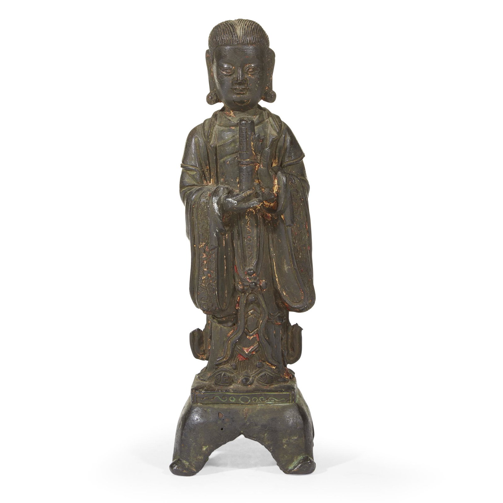 A Chinese bronze figure of a female attendant, Ming: A Chinese bronze figure of a female attendant Ming dynasty H: 11 3/4 in. PROVENANCE: Collection of Bernard Conwell Carlitz, Philadephia Thence by descent to the present owner
