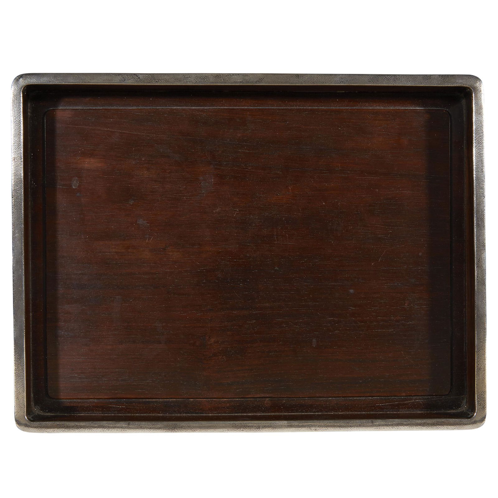Chinese silver-mounted hardwood tray, 19th/20th century (1 of 2)