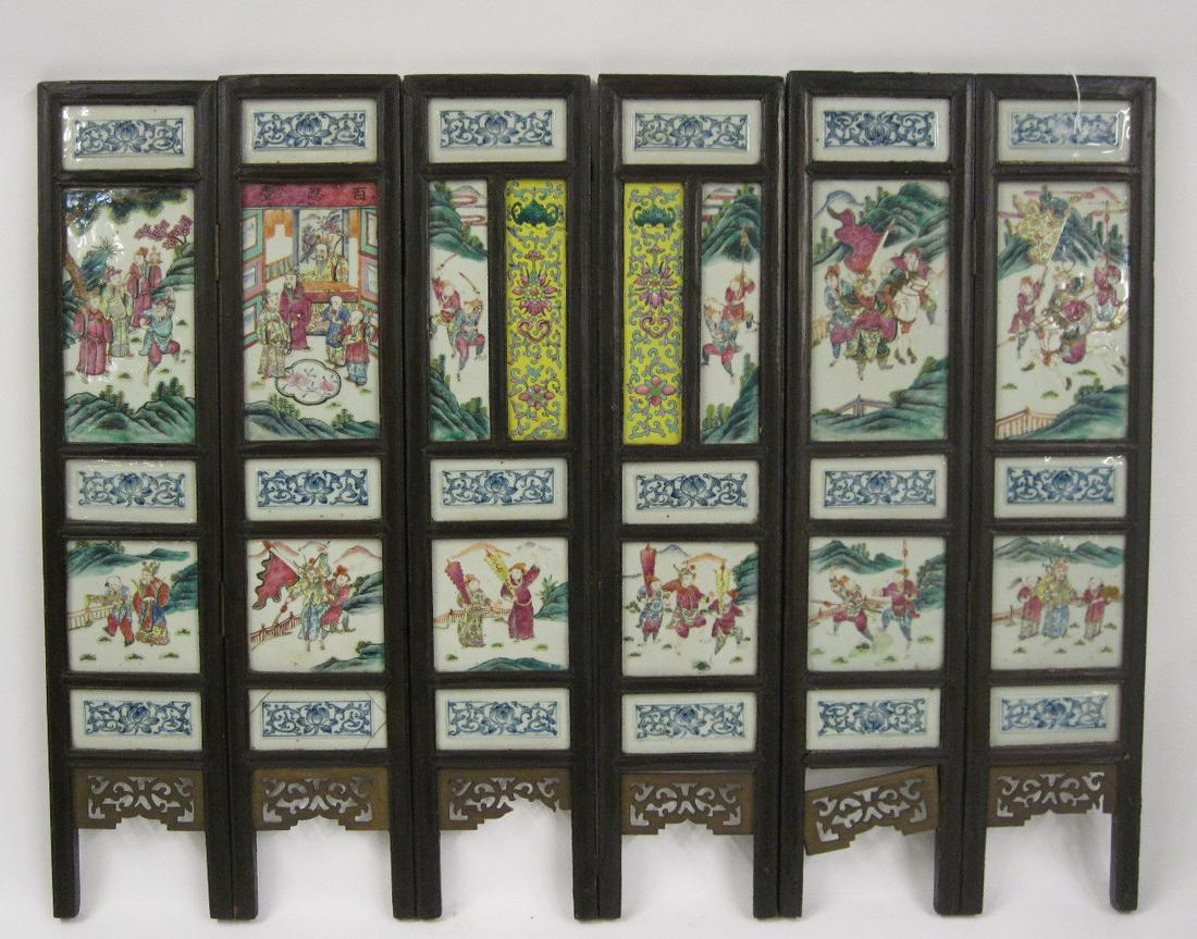 Chinese six panel famille rose porcelain and hardwood (1 of 1)