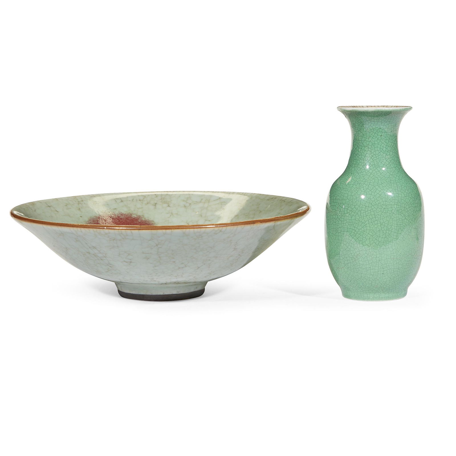 A Chinese green crackle-glazed vase and a red-splashed (1 of 1)