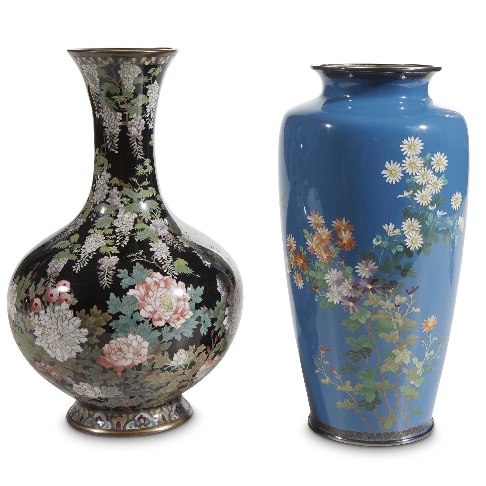 Two Japanese cloisonné vases: "Peonies and Wisteria"; (1 of 1)