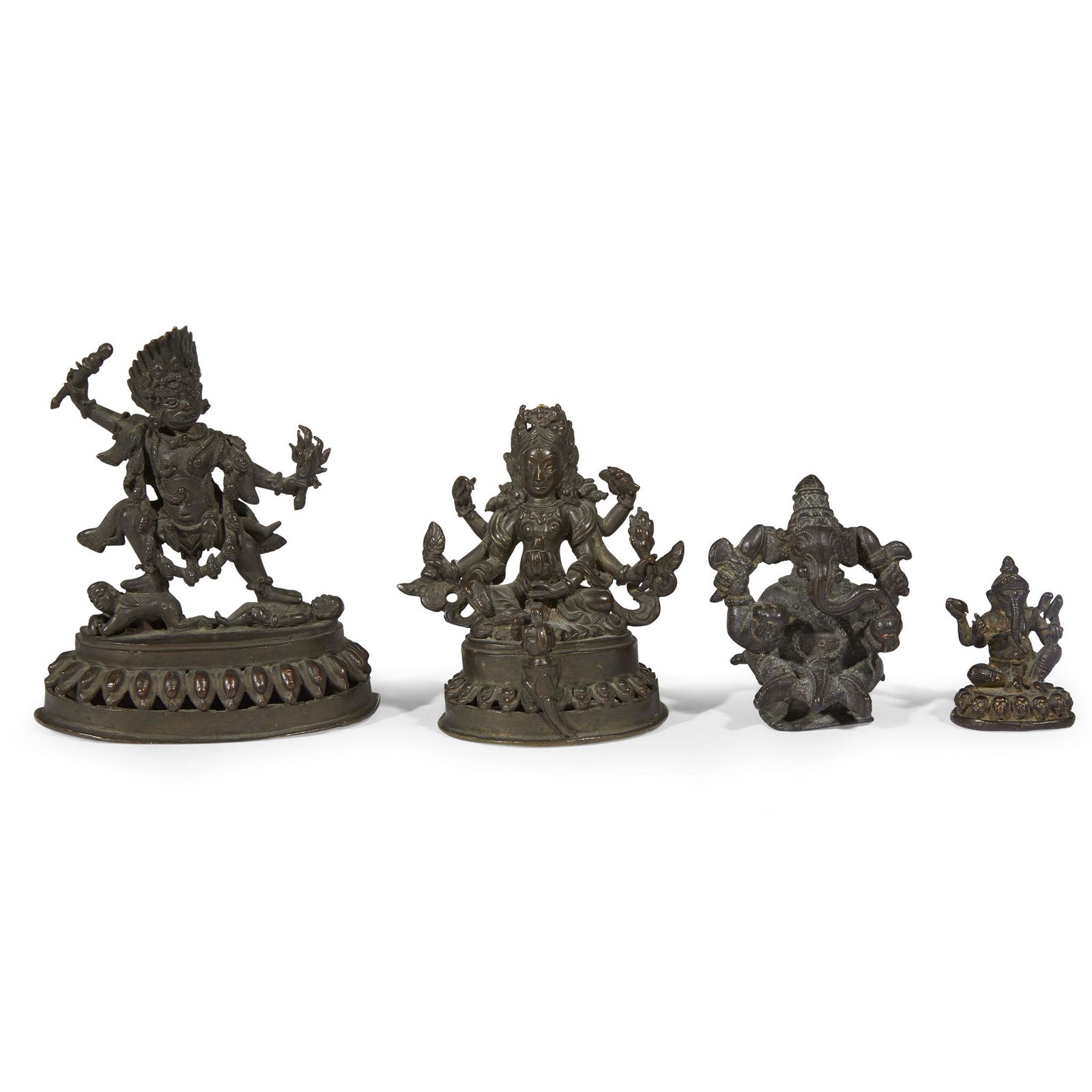 Four Indian/Indo-Himalayan bronze figures of deities, (1 of 2)