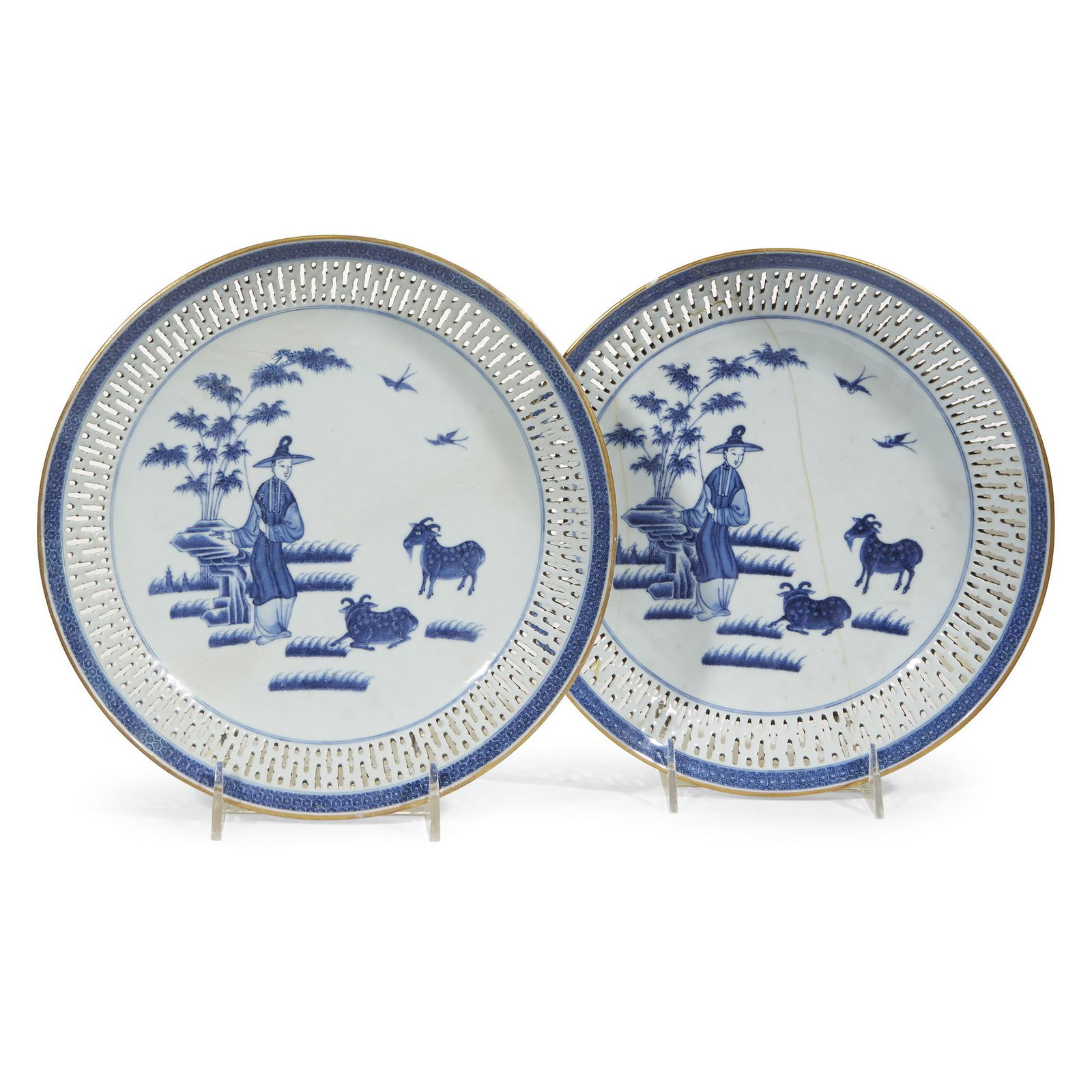A pair of Chinese export blue and white figural (1 of 1)