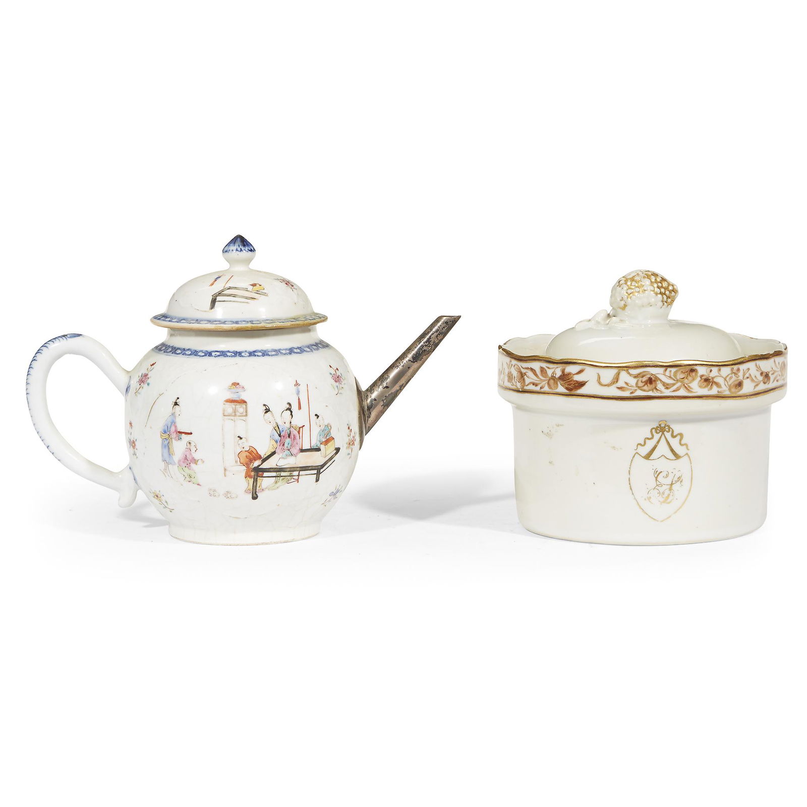 A Chinese export porcelain teapot with make-do spout, (1 of 1)