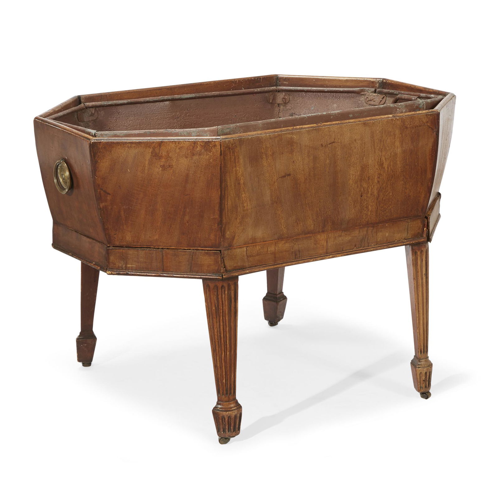A George III mahogany lead-lined wine cooler, late 18th: A George III mahogany lead-lined wine cooler, late 18th century. H: 21, W: 31, D: 20 1/4 in. PROVENANCE: Glen Roy Plantation, Virginia.