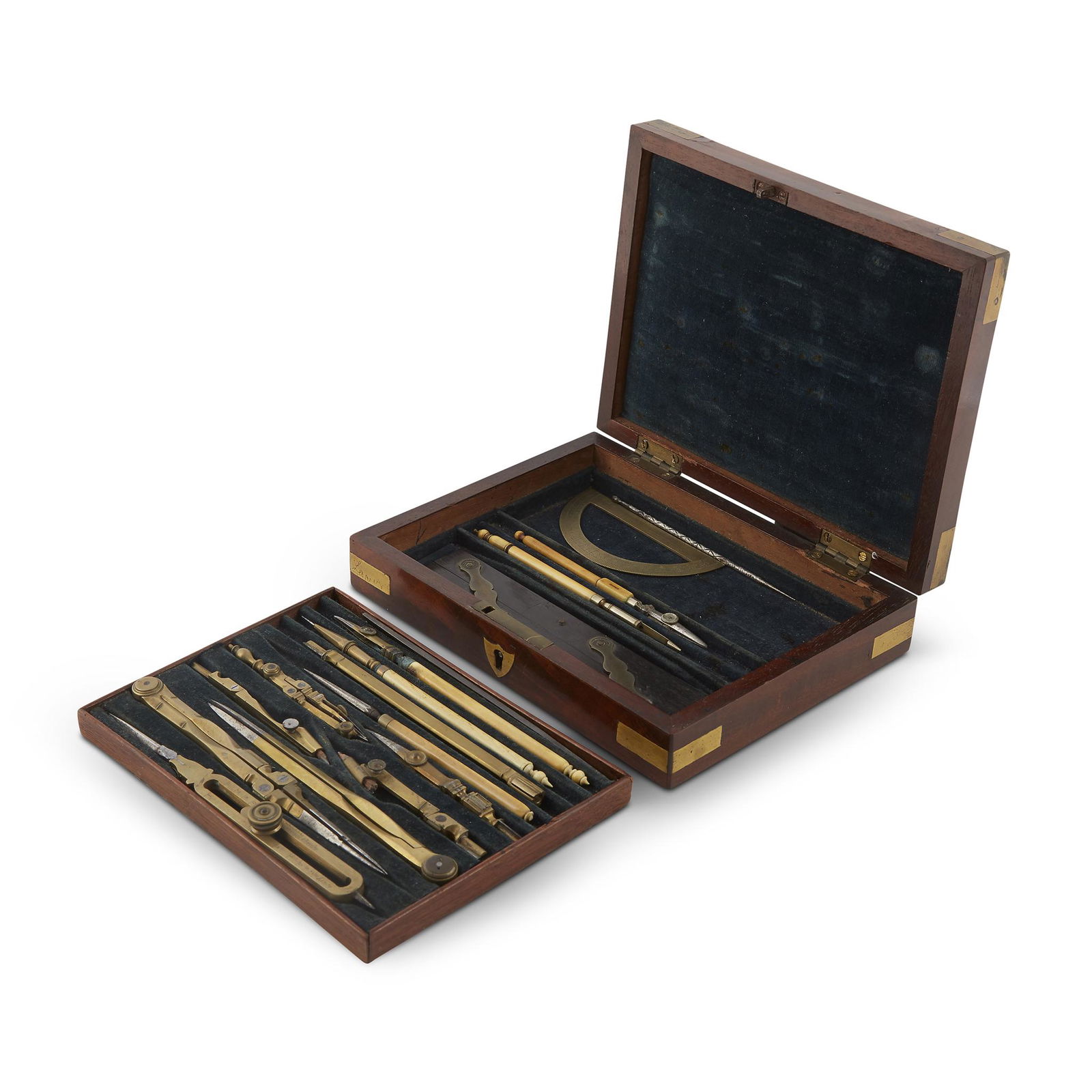 A William IV cased set of brass and steel drafting (1 of 2)