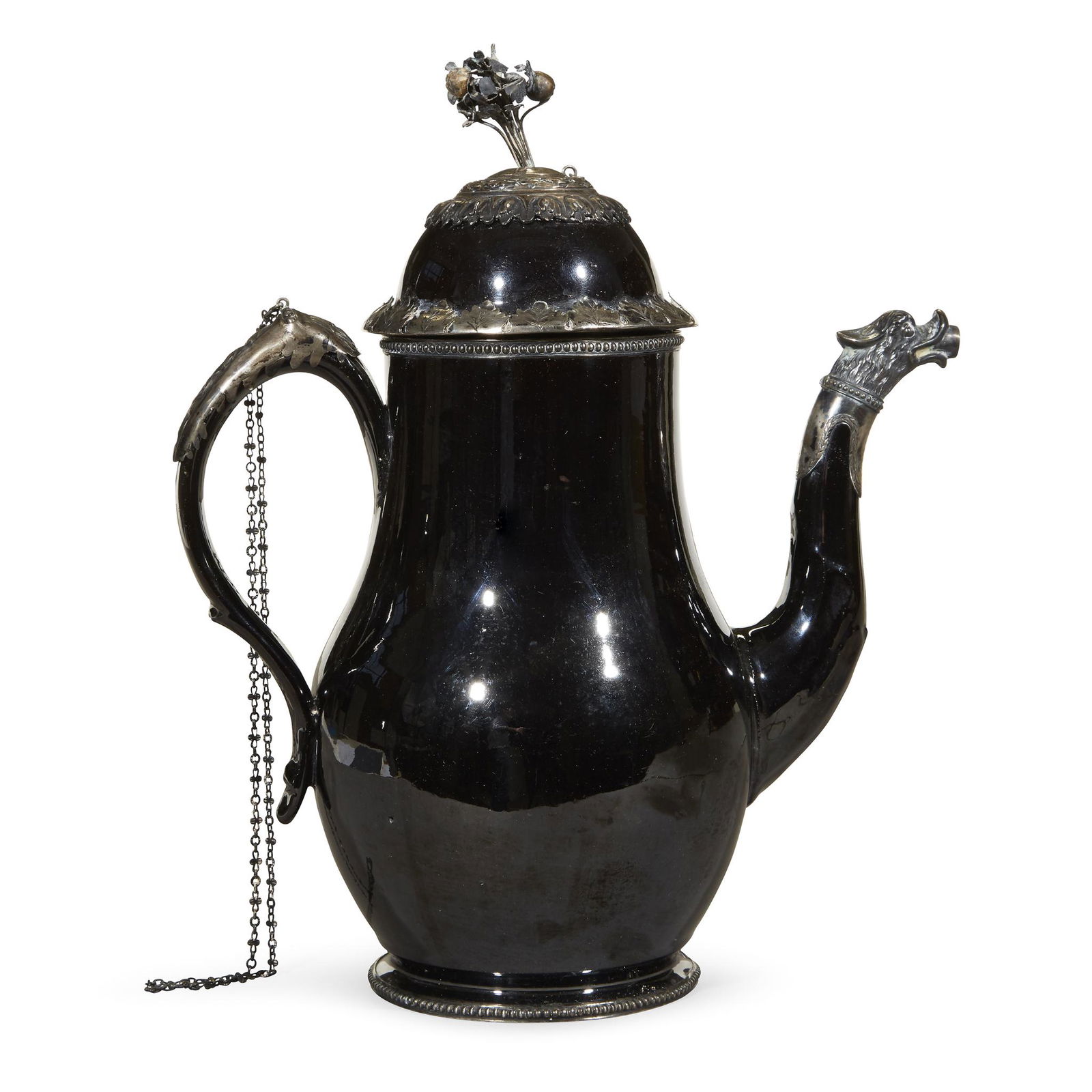 A Belgian silver-mounted blackware coffeepot, Namur, (1 of 1)
