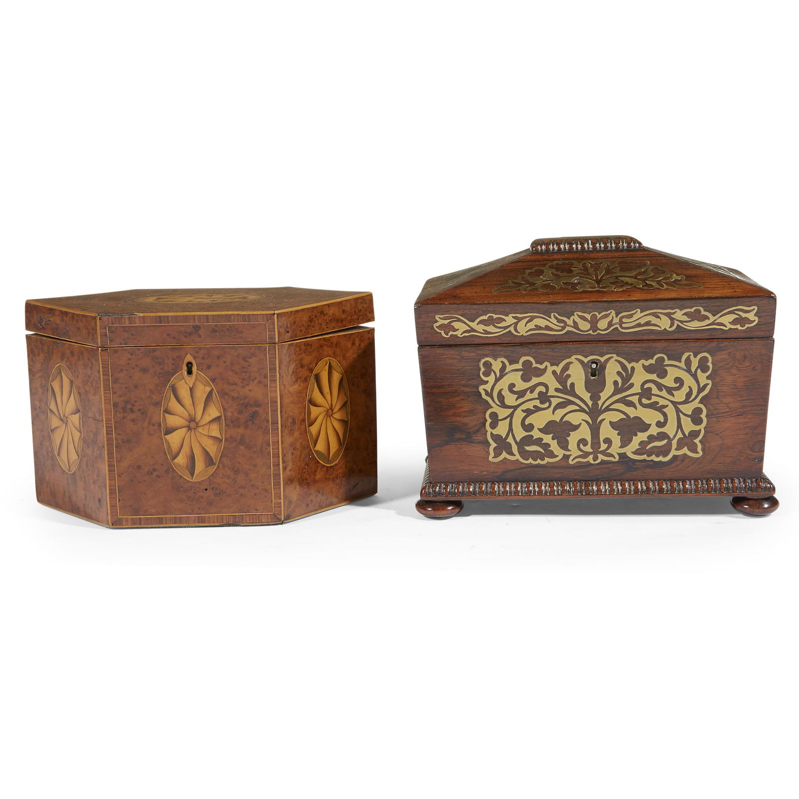 A Regency rosewood and brass inlaid tea caddy, early (1 of 1)