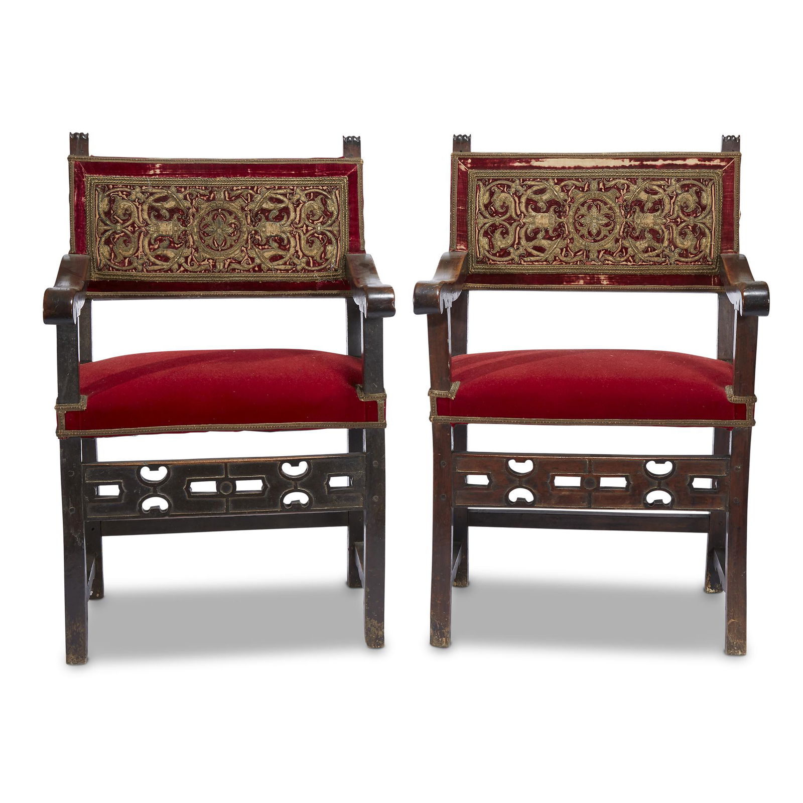 A pair of Italian Renaissance style walnut armchairs, (1 of 1)