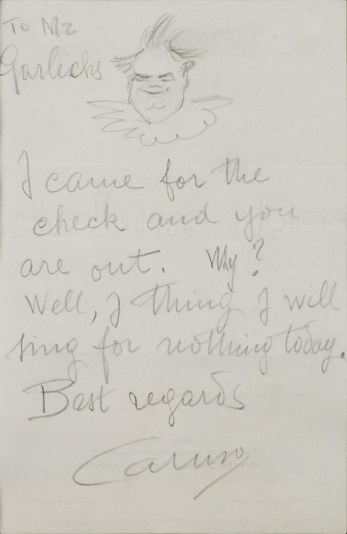 CARUSO, Enrico (1873-1921). Autograph note signed (1 of 1)