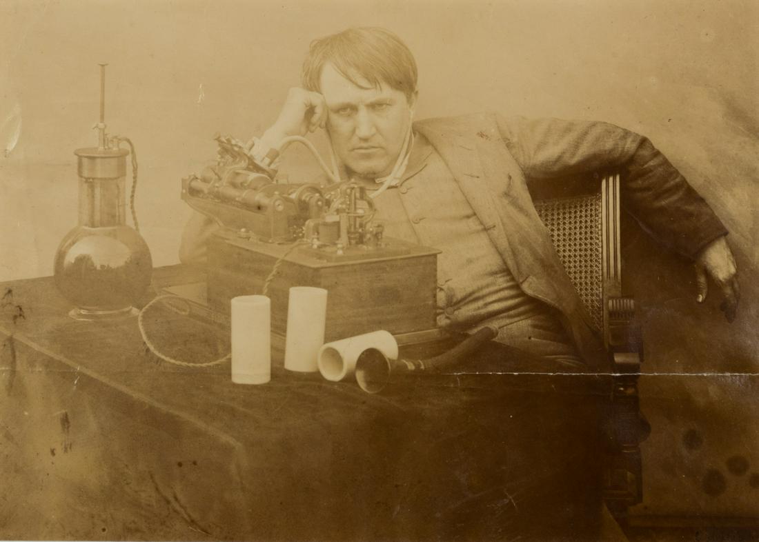 EDISON, Thomas (1847-1931). Sepia photograph, signed (1 of 2)