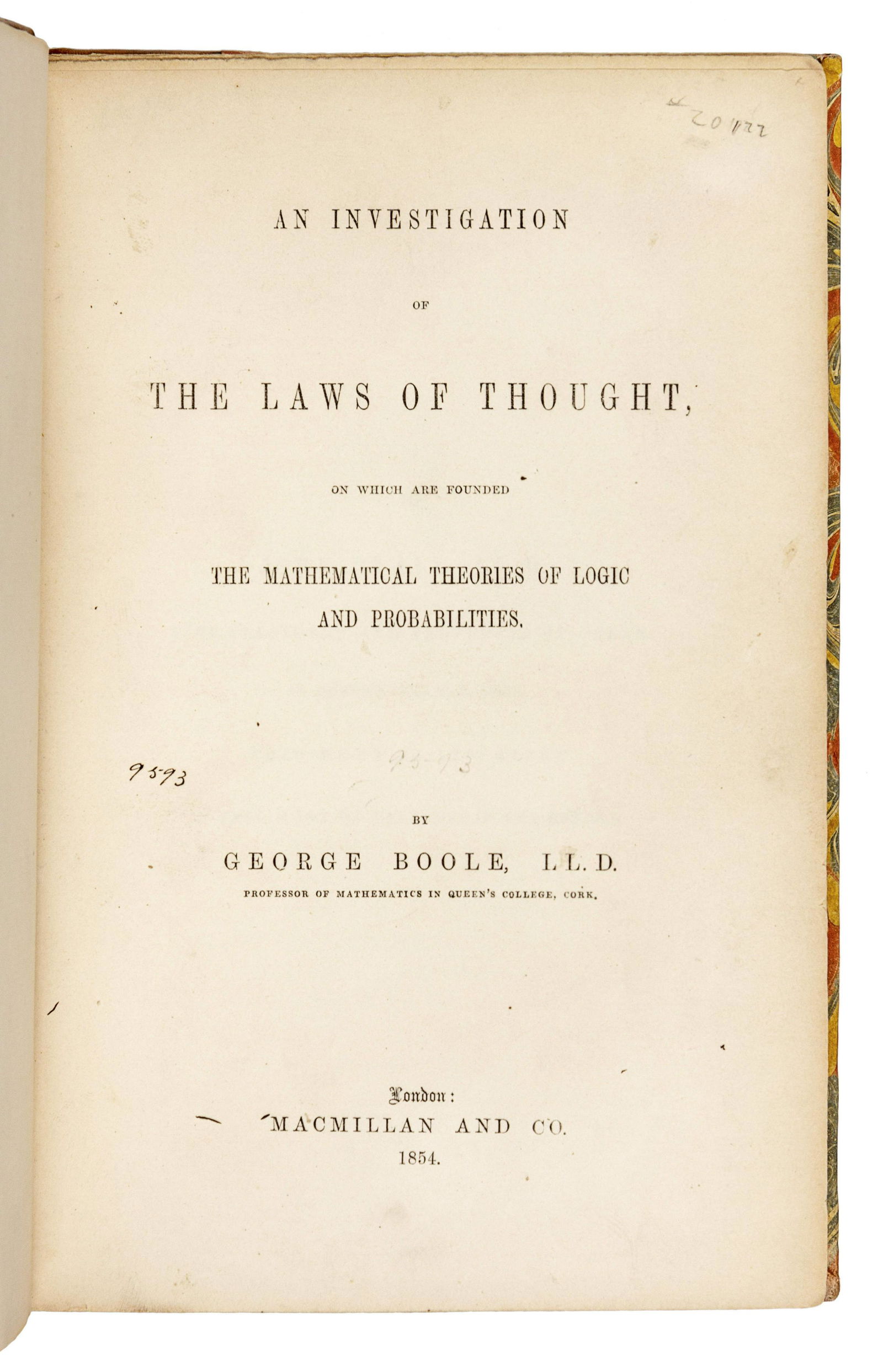BOOLE, George (1815-1864). An Investigation of the Laws (1 of 1)