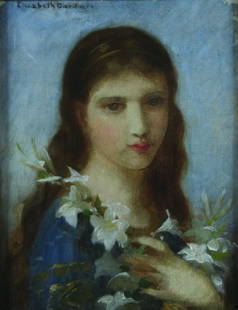 Elizabeth Jane Gardner Bouguereau, (American, 183: Elizabeth Jane Gardner Bouguereau (American, 1837-1922) Portrait of a Woman oil on canvas signed "Elizabeth Gardner" (upper left) 8 1/2 x 6 1/4 inches.