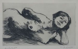Lovis Corinth, (German, 1858-1925), Nude: Lovis Corinth (German, 1858-1925) Nude etching signed in pencil "Lovis Corinth" (lower right) and titled (lower left) 5 1/8 x 8 3/4 inches.