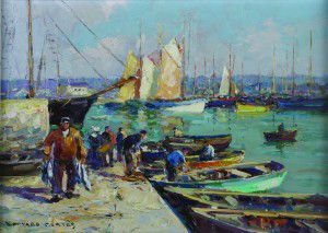 Edouard Leon Cortes, (French, 1882-1969), Seaside: Edouard Leon Cortes (French, 1882-1969) Boats in a Harbor oil on canvas signed "Edouard Cortes" (lower left) 13 x 18 inches.