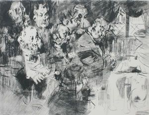 Jack Levine, (American, b. 1915), Gangster's Fune: Jack Levine (American, b. 1915) Gangster's Funeral drypoint etching signed in pencil "J Levine" (lower right) and "edition 120/120" (lower left) 25 x 36 inches.