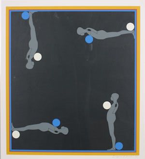 Ernest Trova, (American, b. 1927), Four Figures w: Ernest Trova (American, b. 1927) Four Figures with Balls color screenprint signed in pencil "Trova 98-150-68" (lower right) 15 x 12 1/2 inches. Provenance: Property from the Irving and Hilda Solomon E